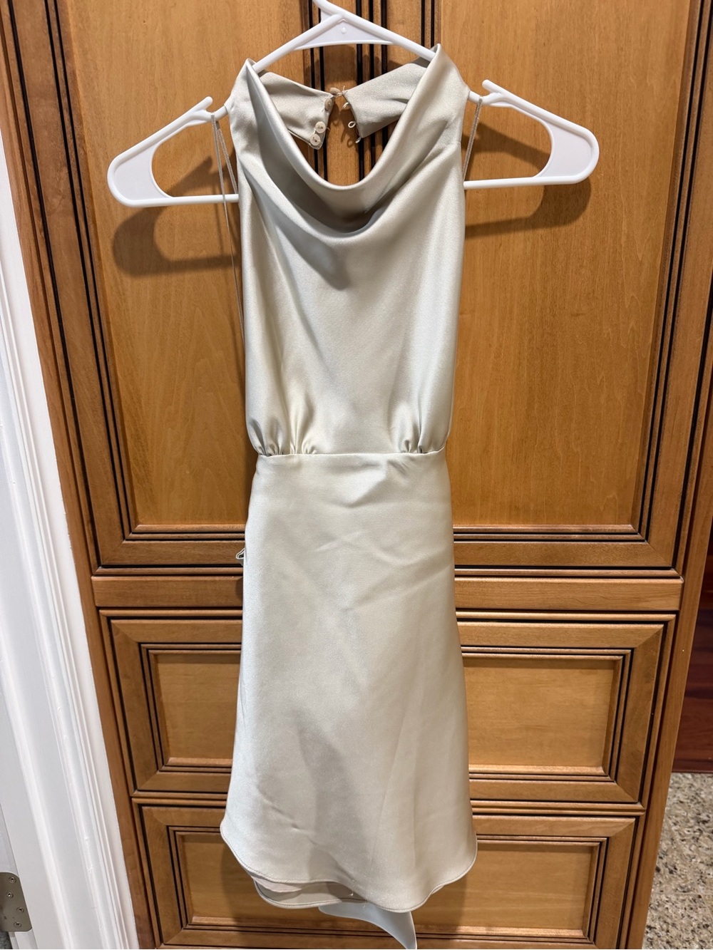 Zara Satin Cowl Neck Mini Dress in Cream